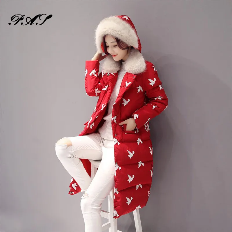 2017 Winter Jacket Fur Collar Hoodies Coat Withe Bird
