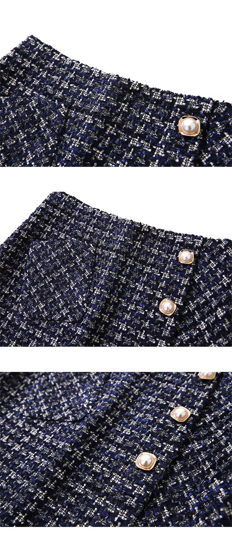 Новый Винтаж для женщин плед твидовые юбки 2019 дамы OL Элегантный Bodycon пуговицы карман мини Короткая юбка Y156