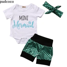 Одежда Pudcoco для новорожденных девочек в США боди с короткими рукавами для малышей+ повязка на голову+ шорты, летние комплекты одежды для малышей от 0 до 18 месяцев