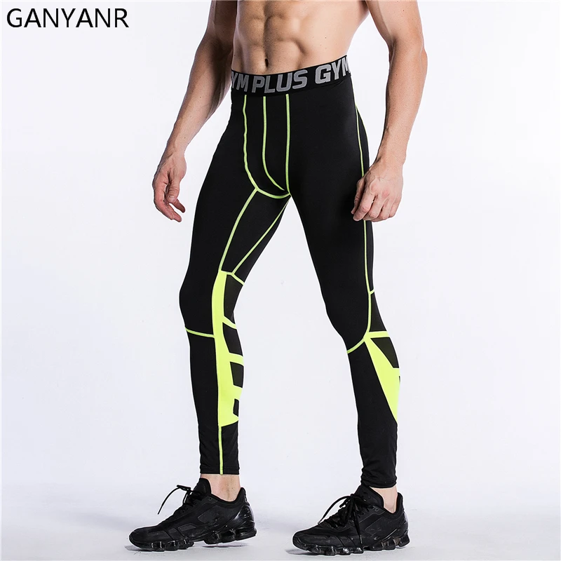 GANYANR Running Tights Men Sport Basketball Compression Pants Gym quick