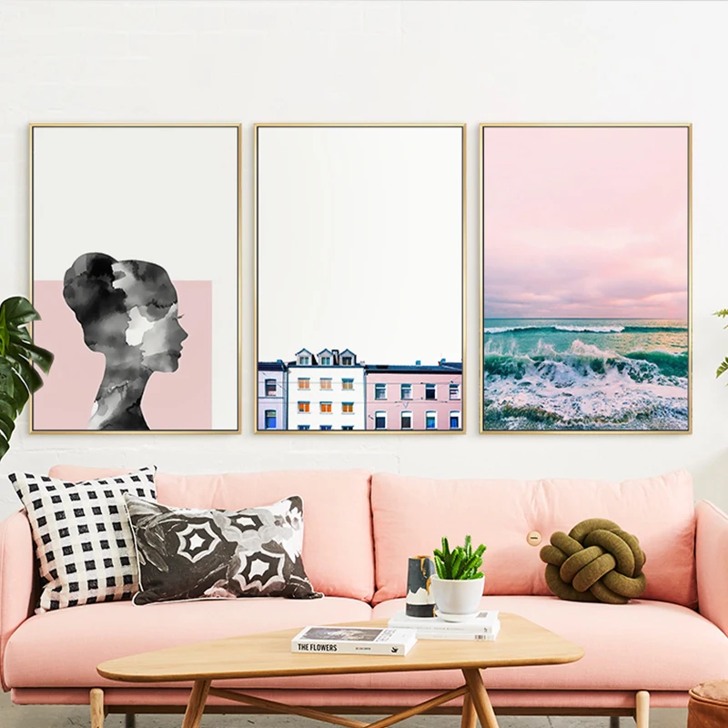 

Modern Poster and Print Decoration Canvas Painting Living Room Bedroom Sea Wall Art Girl Pink Picture Nordic Home Decor Painting