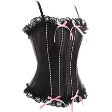 Plus Size Sexy Black Satin Overbust Strap Corset Bustier Dress Lingerie S M L XL N5