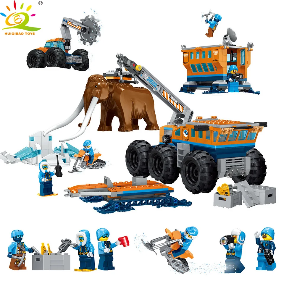

HUIQIBAO TOYS 829pcs Polar exploration Truck Building Blocks For Children Compatible Legoingly City Arctic Animal Figures Bricks