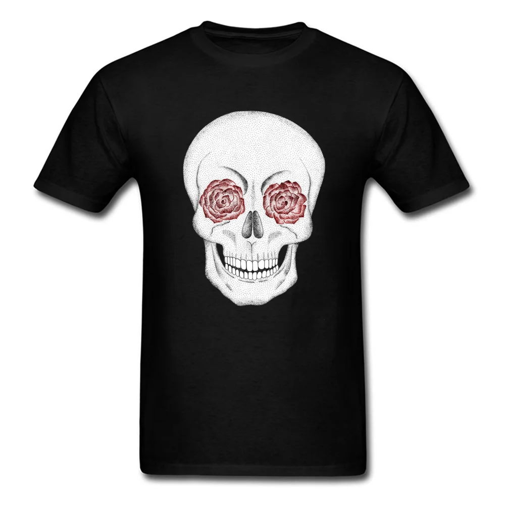 Men Tees Normal Tshirts Discount Short Sleeve T-shirts I see beauty everywhere Rose Skull Printed On Black T Shirt Men Faddish