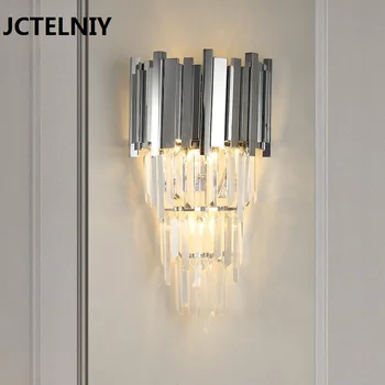 

Modern Crystal Living Room Wall Lamp Bedroom Silver Lighting Villa Aisle Wall Lighting