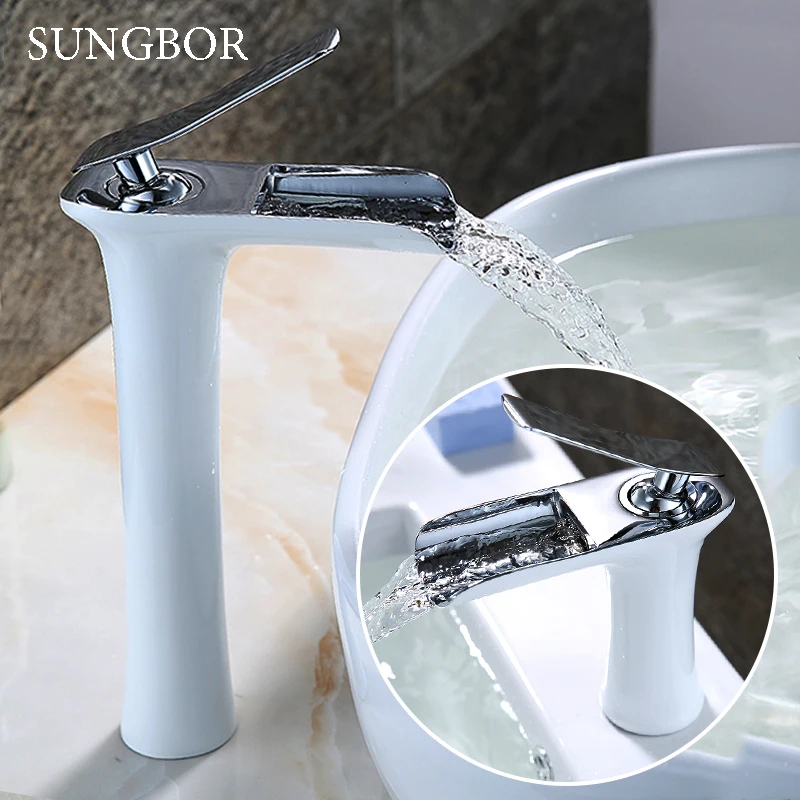 New Arrivals Chrome and white color Waterfall Faucet Tall Bathroom Faucet Bathroom Basin Mixer Tap with Hot and Cold Sink faucet New Arrivals Chrome and white color Waterfall Faucet Tall Bathroom Faucet Bathroom Basin Mixer Tap with Hot and Cold Sink faucet