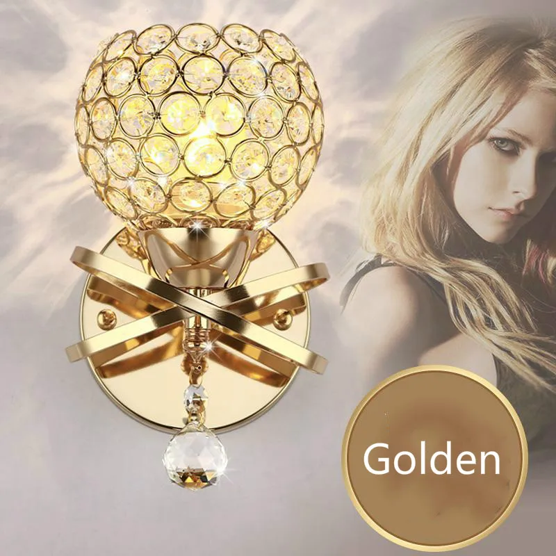 

Crystal wall light Bedside Silver Gold ball crystal Wall Lamp 110V 220V crystal wall sconce with pull switch Wall Lights