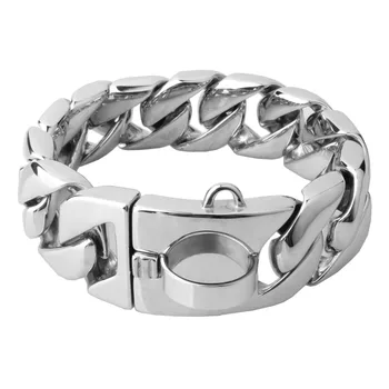 

24/31MM Heavy Stainless Steel Silver Dog Training Cuban Curb Chain Collar Choker For Large Dog Pitbull Bulldog 18-26" Customized