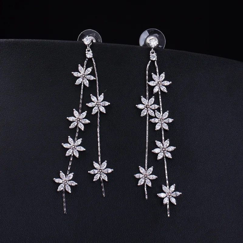 Роскошная маркиза кластер снежный цветок форма кубического циркония 925 Серебро Висячие и длинные серьги