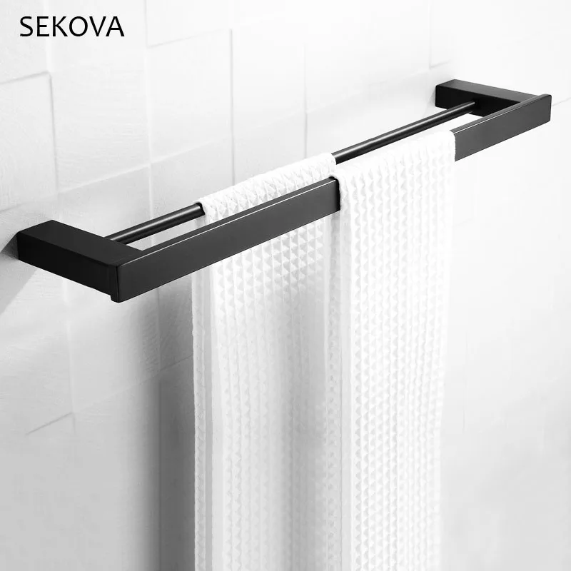 

Black Plated Stainless Steel Towel Bar Two Bar Square Towel Rack Bathroom Wall Mounted Towel Holder Bathroom accessories