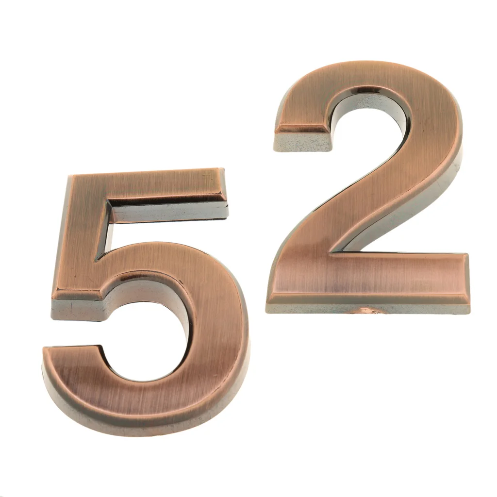 2Pcs Copper ABS Number House Mailbox Number 3D Digit Number Self-stick Door Sign Plaque Number 2, 5