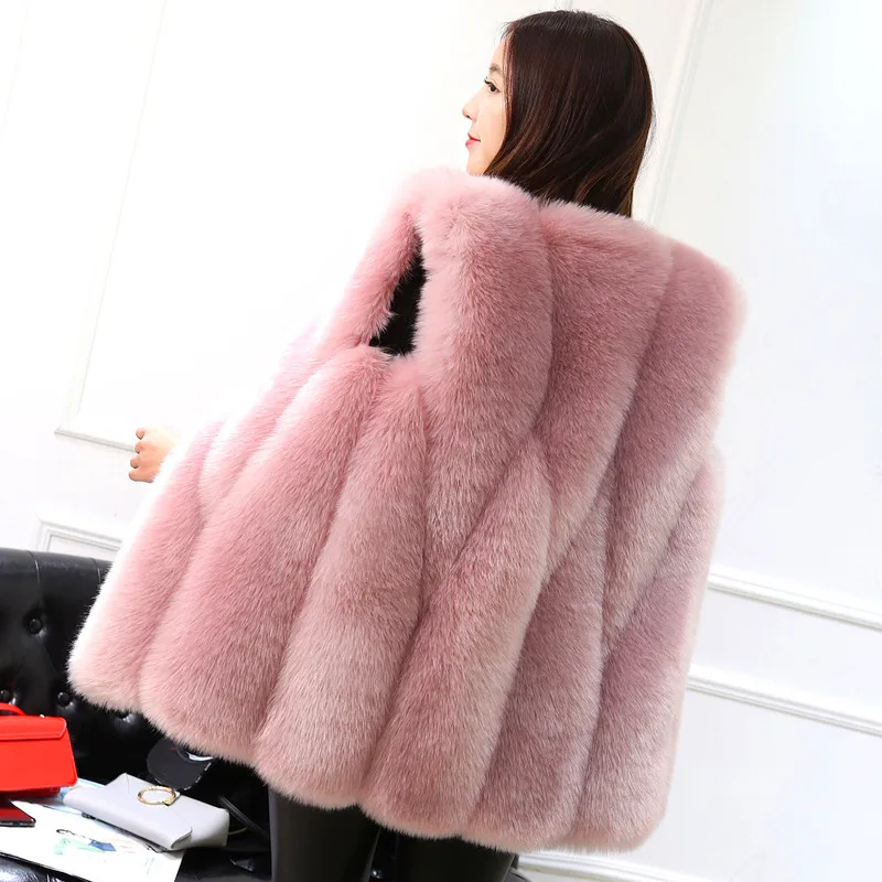 Faux Chaud Manteau Hiver Peluche Fausse Gilet Sauvage En Fourrure Imitation gris Renard Mode fourrure De 3 rose Blanc Femme Femmes Couleurs Herbe 5aqZdnwn6