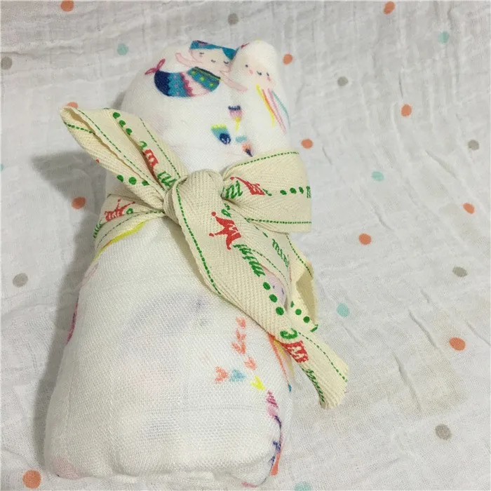 70% бамбук + 30% хлопковое муслиновое одеяло мультфильм печатных хлопка мягкое воздухопроницаемое одеяло для новорожденных