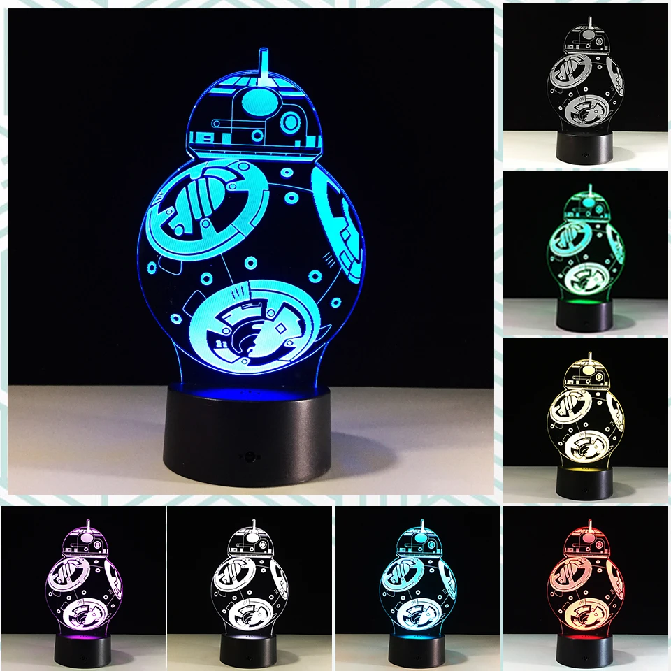 Новый 3D светильник Chaohui модель BB 8 R2D2 Master Yoda Дарт Вейдер USB разноцветный