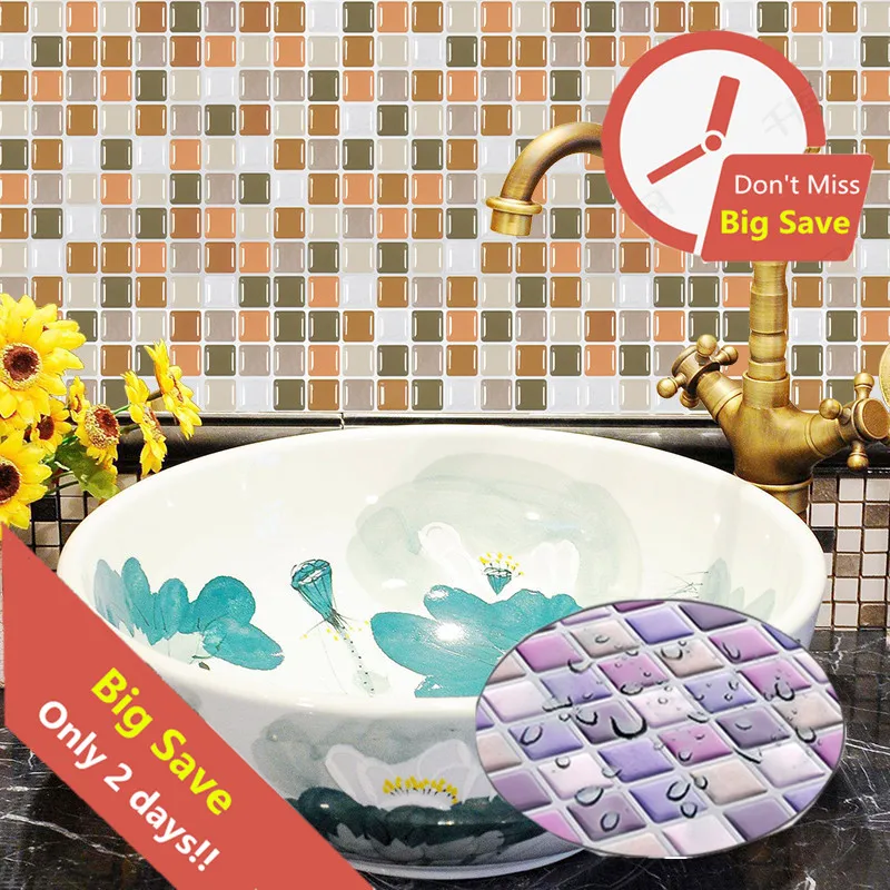 

1pcs 3D Mosaic Tile Sticker For Bathroom Kitchen Square Wallpapers Waterproof DIY Home Renovation Decal Self Adhesive Wall Decor