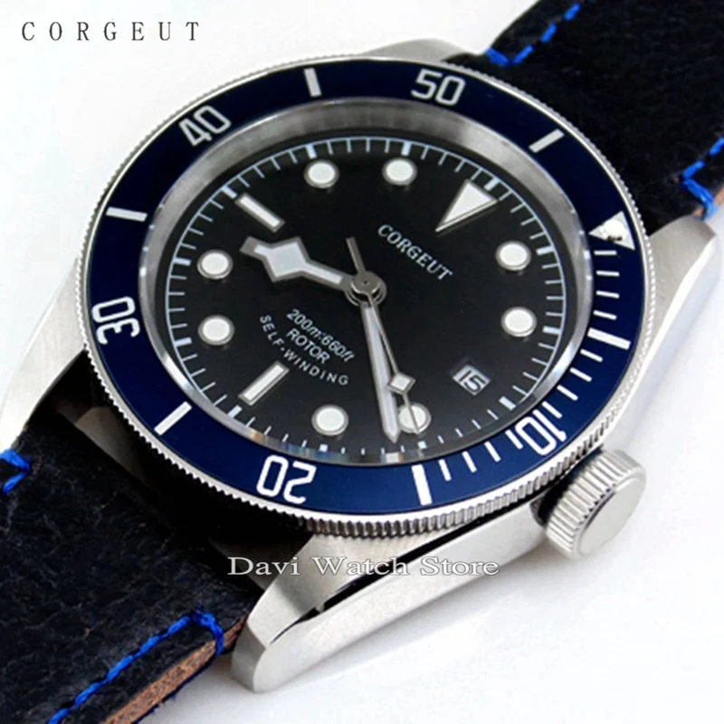 

41mm Corgeut blue bezel Automatic 20ATM mens Sapphire Glass Watch