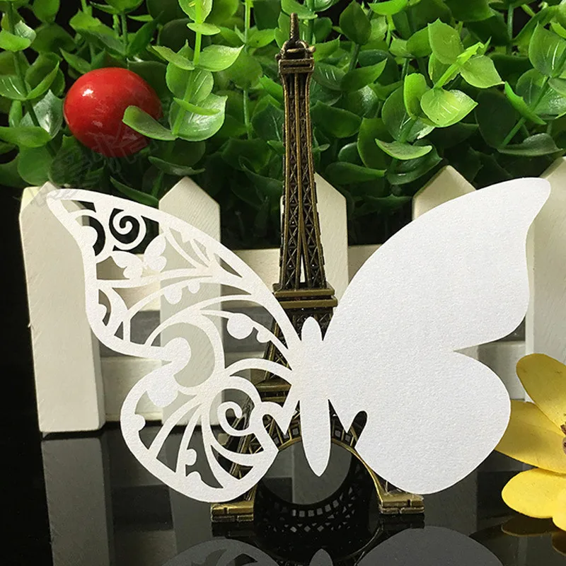 10 Colos 50pcs Butterfly Laser Cut Table Mark Wine Glass Name Place Cards Wedding Birthday Baby Shower Party Favor Supplies