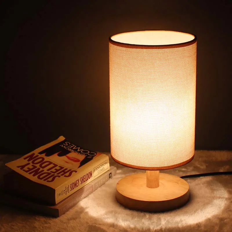 Деревенская Настольная лампа с деревянным основанием полотняный абажур E27 держатель светодиодный светильник креативные настольные лампы, праздничные прикроватные светильники для дома