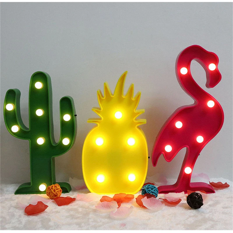 3D LED Night Light Cactus Romantic Table Lamp Marble Home Christmas Party Decor