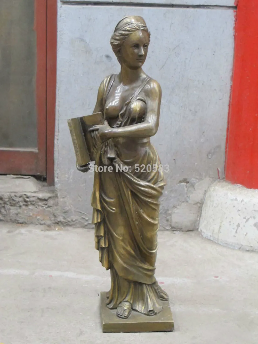 

free 31"Western Art Bronze sculpture Statue charming nude woman belle BOOK beauty fast