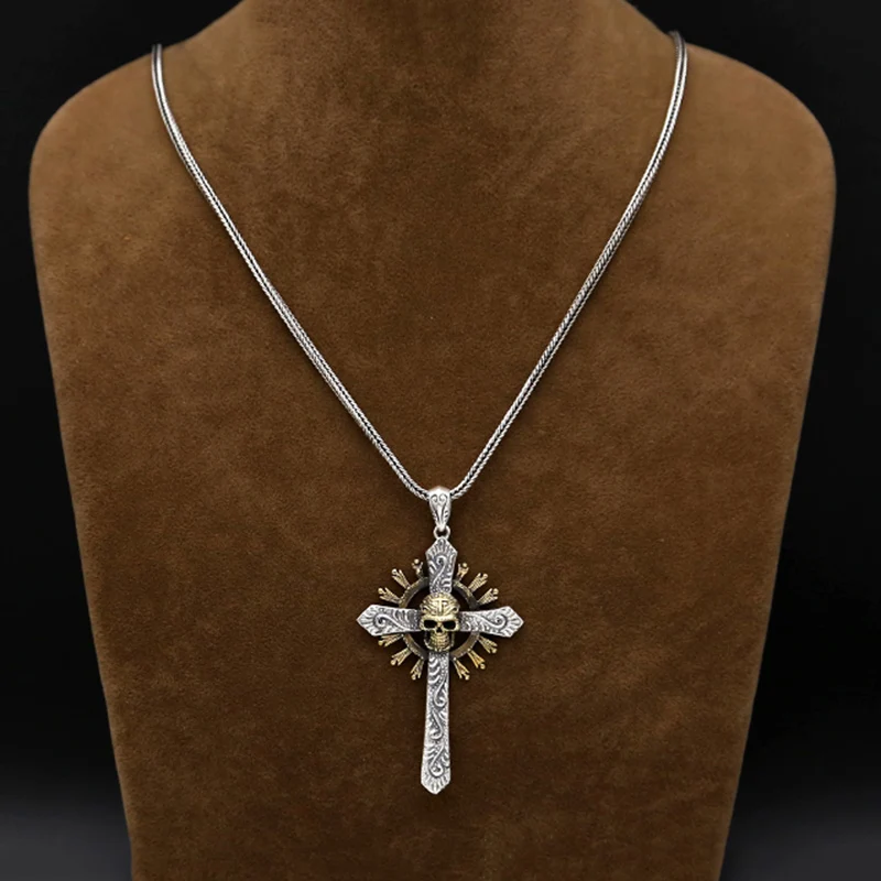 Cross-Skull-Pendant-100-925-sterling-silver-Vintage-necklace-pendant-men-women-Punk-skull-Cross-Pendant (1)