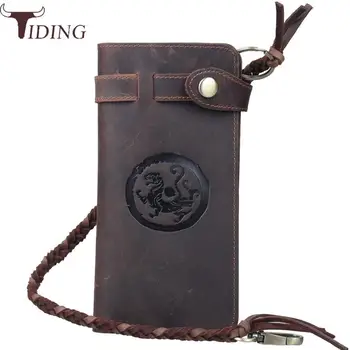 

Tiding Cool Designer Genuine Leather Organizer Wallet Soft Solid String Long Wallets Crazy Horse Cow Leather Purse Europen Style