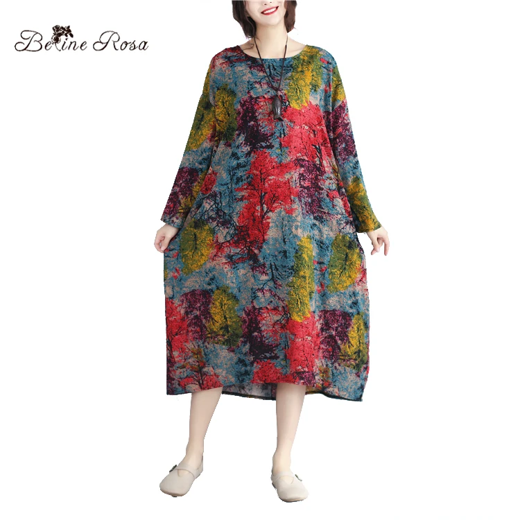 BelineRosa модные женские платья с принтом осень-весна с длинным рукавом большой свободный дизайн один размер платья женские BSDM0031