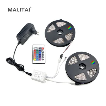 

5050 RGB LED Strip light 5M 10M IP20 / IP65 Waterproof Flexible LED lamp Tape Ribbon 60LEDs/M DC12V 3A Adapter with IR Remoter