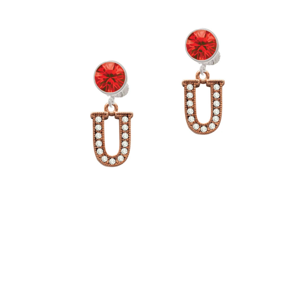 Crystal Rose Gold Tone Initial - U - Crystal Clip On Earrings (4)