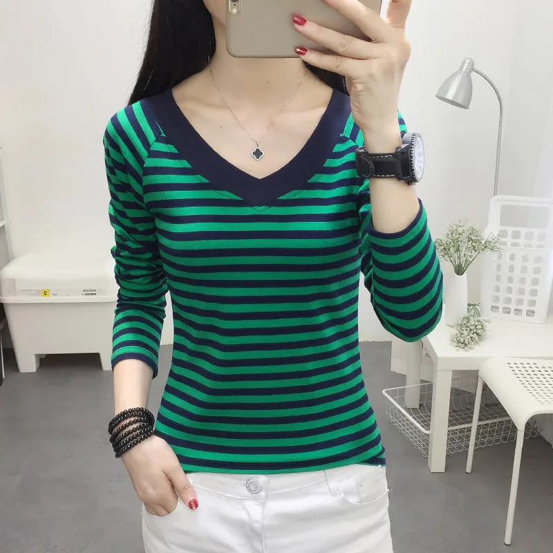 

YUANYU 100% Cotton T Shirt Women Long Sleeve Stripe Tshirt Female 2019 Spring Autumn Ladies Tops Tee Shirt Femme Plus Size 2XL