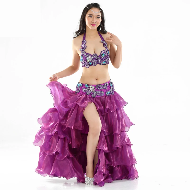 Professional Orient Dancewear Belly Dance 2pcs Outfit Set ( Bra & Skirt) Egypt Women Belly Dance Costumes Performance
