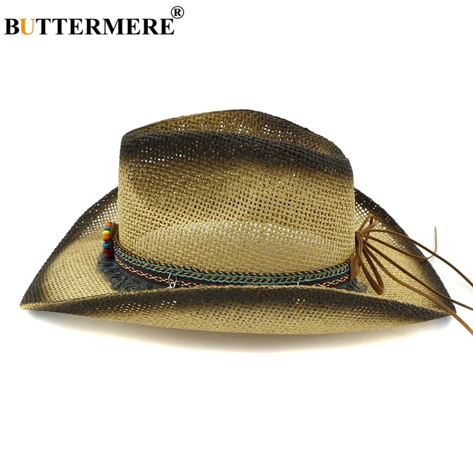 BUTTERMERE классическая шляпа от солнца, ковбойская Женская пляжная соломенная Кепка с кисточками, женская летняя дышащая УФ-шляпа с большим бантом