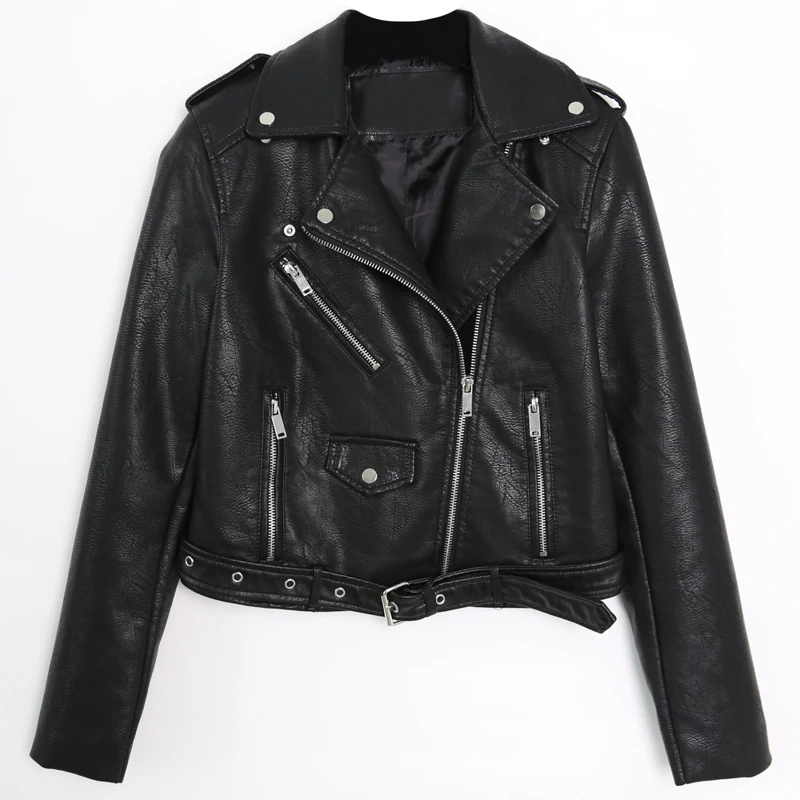 FTLZZ Fashion Pu Leather Jacket Women Bright Color Black Motorcycle Coats Short Faux Leather Biker Jackets Soft Coat Female