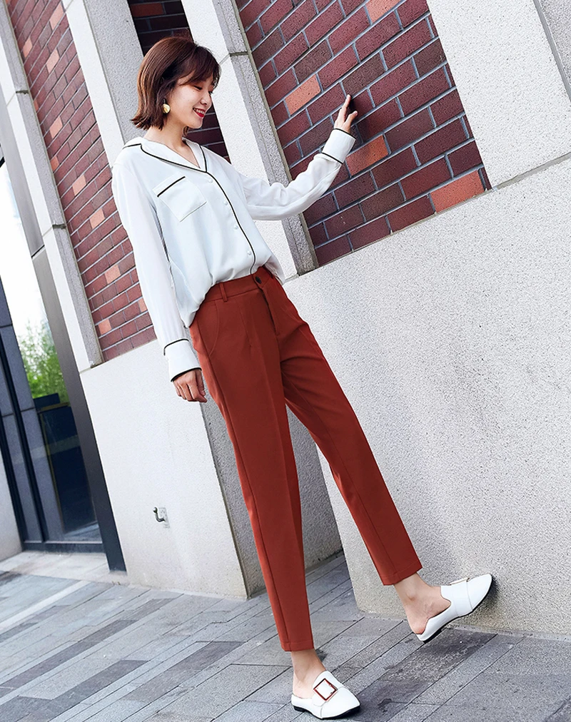 BGTEEVER OL стильные женские брюки-карандаш с высокой талией и карманами, коричневые рабочие брюки, осенние женские брюки длиной до щиколотки