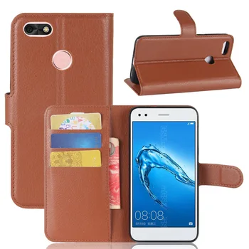 

30pcs/lot Lichi wallet PU Leather stand+TPU Cover Case with card slot for Huawei p9 lite mini / y6 pro 2017