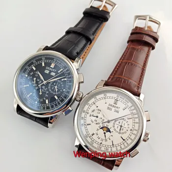 

famous brand 42mm debert white dial date day coffee strap multifunction automatic mens Watch