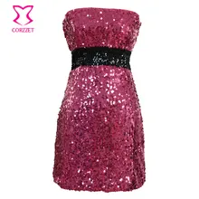 Womens Dresses Plus Size Sexy Club Dress 2015 Robes Femmes Strapless Rose Sequin Dress Vestido De