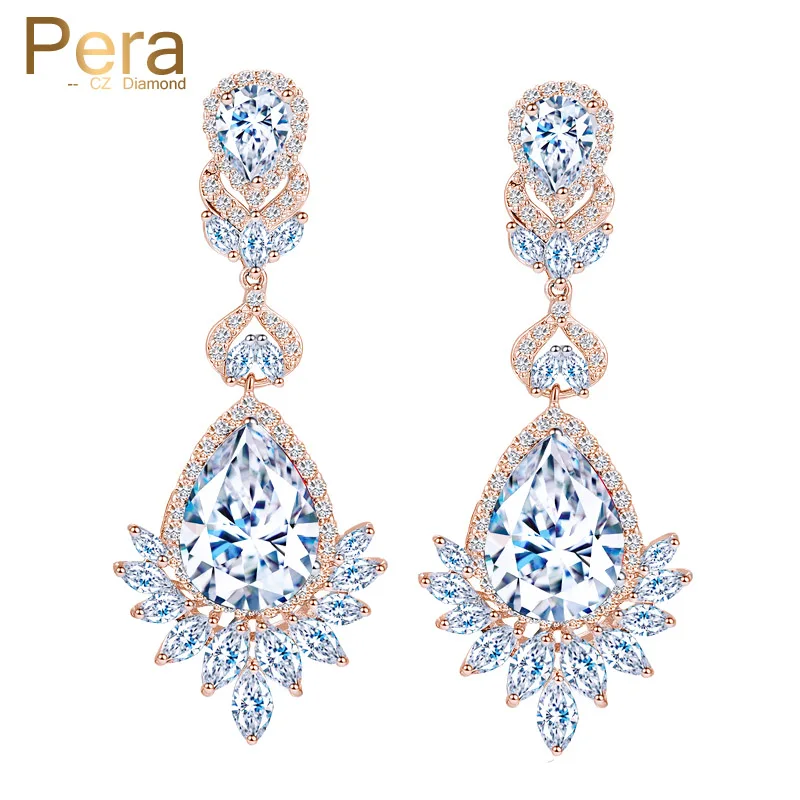 Pera Clic Dangle Bridal Jewelry Rose Gold Color Long Pera Clic Dangle Bridal Jewelry Rose Gold Color Long Chandelier Cubic Zirconia Drop Earrings For Women Wedding Gift E318