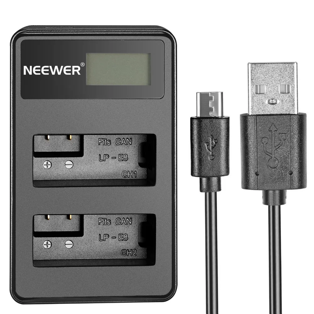 Neewer USB Dual Battery Charger LED Display 5V/2A Input for Canon LP-E8 EOS Rebel T5i T4i T3i T2i 600D | Электроника