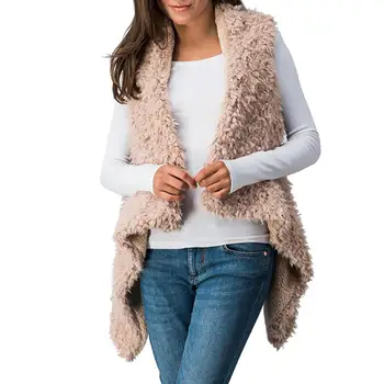 

Winter Casual Women Solid Color Waistcoat Fluffy Irregular Sleeveless Vest Coat