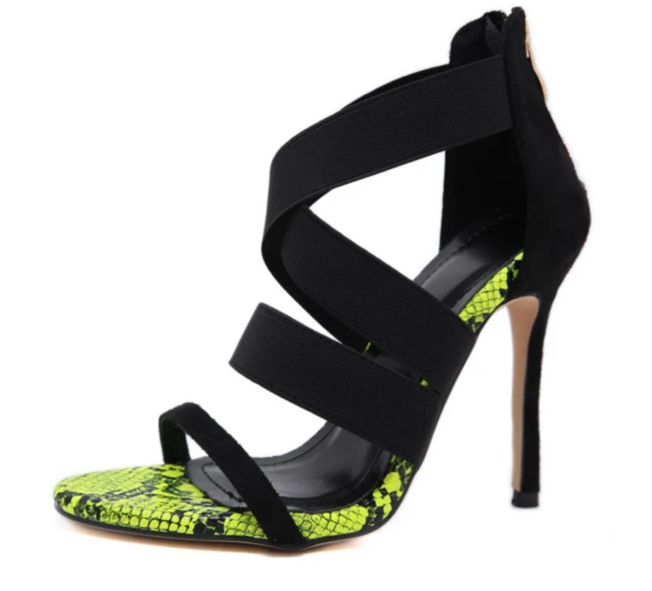 

2019 women's pumps spring and autumn new high-heeled sandals sexy snake pattern color matching women's shoes qs9363-15 heel 11cm