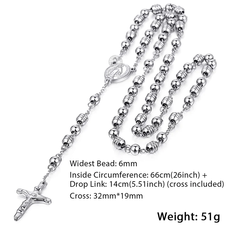Davieslee мужское ожерелье бусина из нержавеющей стали цепь для женщин Иисуса христианский крест кулон длинный четки ожерелье DLKN375-377 - Окраска металла: DLKN436