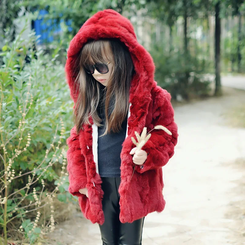 2017 rabbit fur coat jacket girl leather grass coat wine red natural