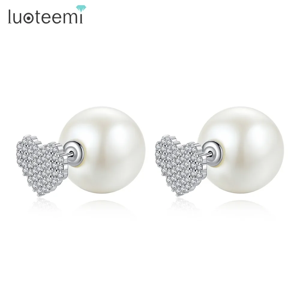 LUOTEEMI, романтические женские круглые серьги-гвоздики для свадьбы, вечеринки, сердце, проложили CZ, Простые Модные ювелирные изделия, Oorbellen, рождественский подарок