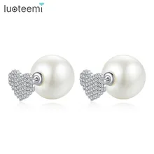 LUOTEEMI, романтические женские круглые серьги-гвоздики для свадьбы, вечеринки, сердце, проложили CZ, Простые Модные ювелирные изделия, Oorbellen, рождественский подарок