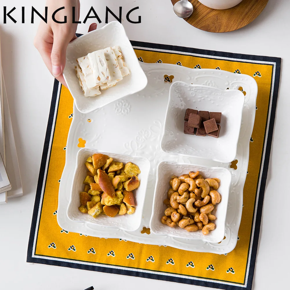 4pcs bowl with tray set ceramic hightea snack bowl with tray lace plate