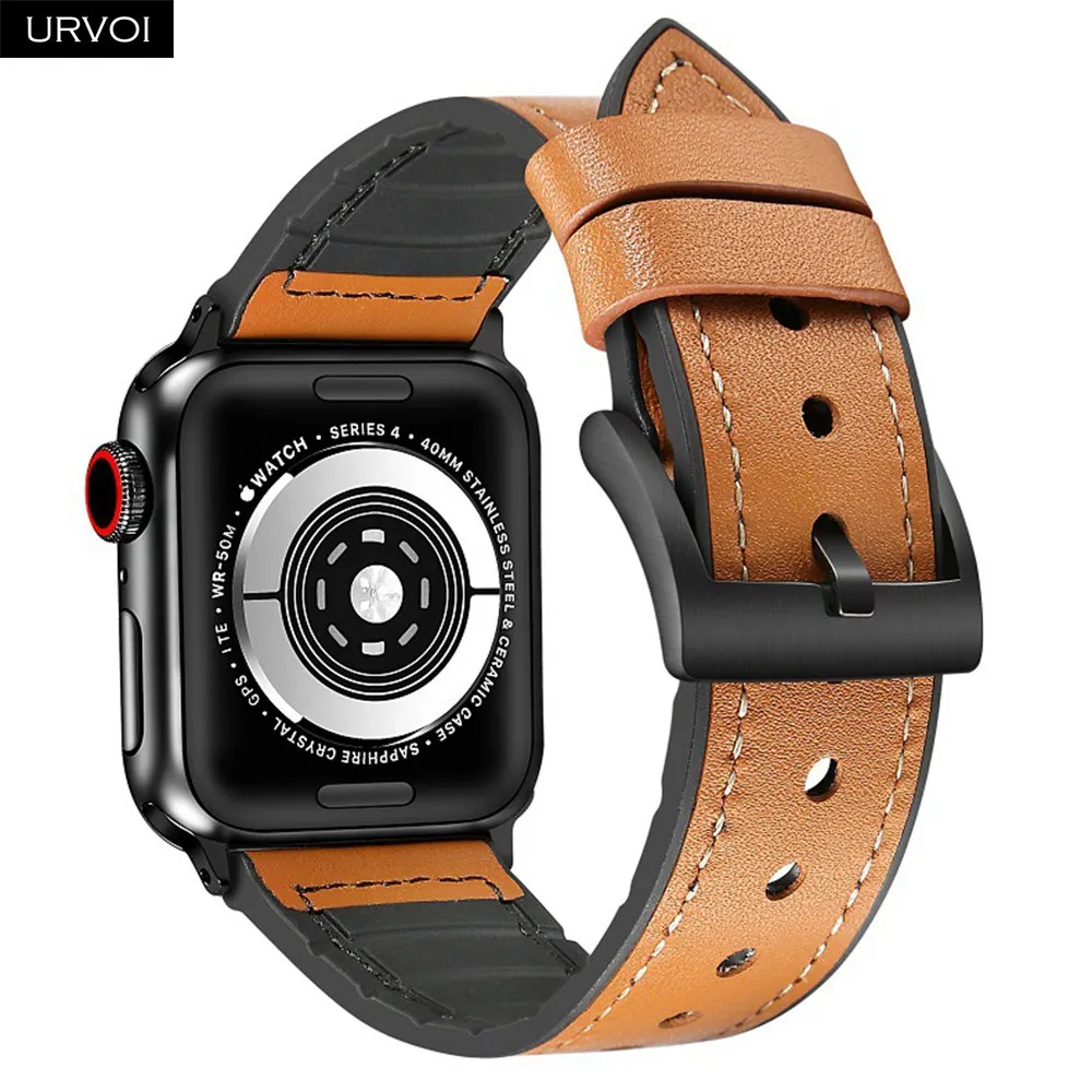 URVOI кожаный ремешок для часов аpple для iwatch 38/40 42/44 мм ремень высокого качества Силиконовая задняя дышащая серия 5 4 3 2 1