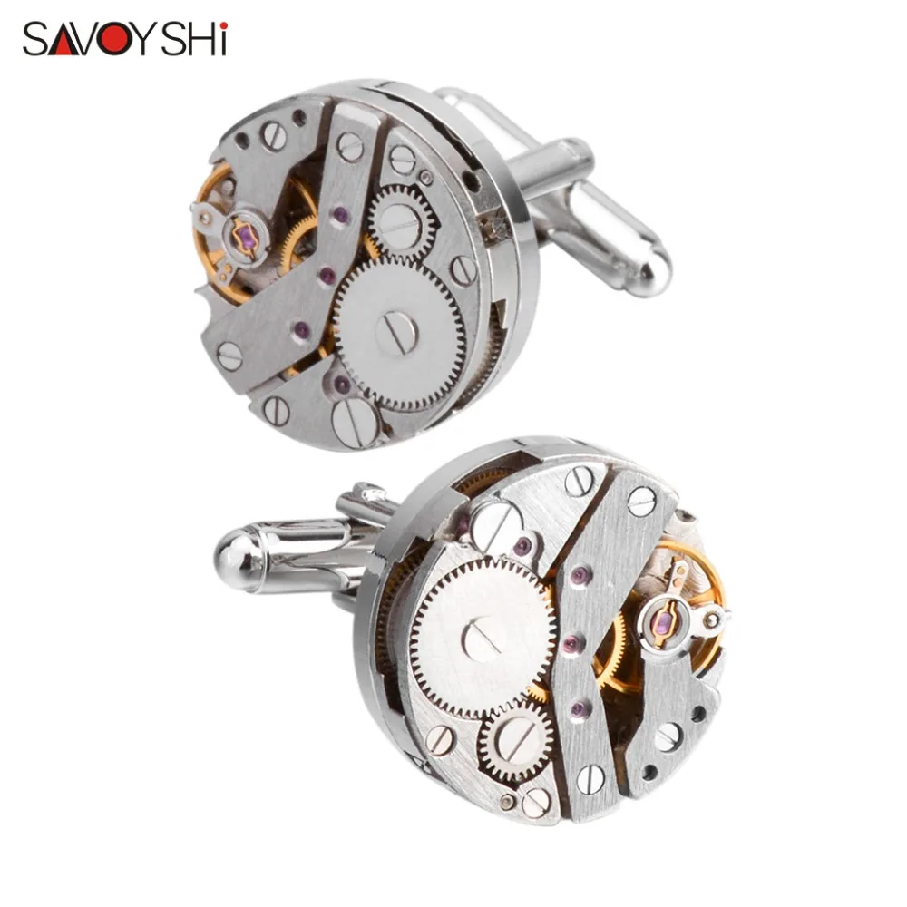 

SAVOYSHI Mechanical Watch Movement Cufflinks for Immovable Steampunk Gear Watch Mechanism Cuff Links For Mens Relojes Gemelos