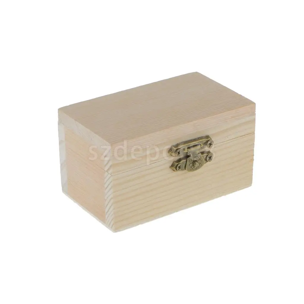 Phenovo Unfinished Unpainted Plain Wooden Rectangle Jewellery Tiny Tool Box Keepsake