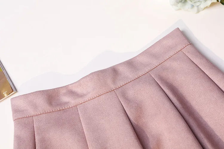 2018 Для Женщин Faux Suede Skirt осень-зима Высокая талия маленький зонтик юбки дамы-line мини-юбка универсальные плиссированные юбки 1093